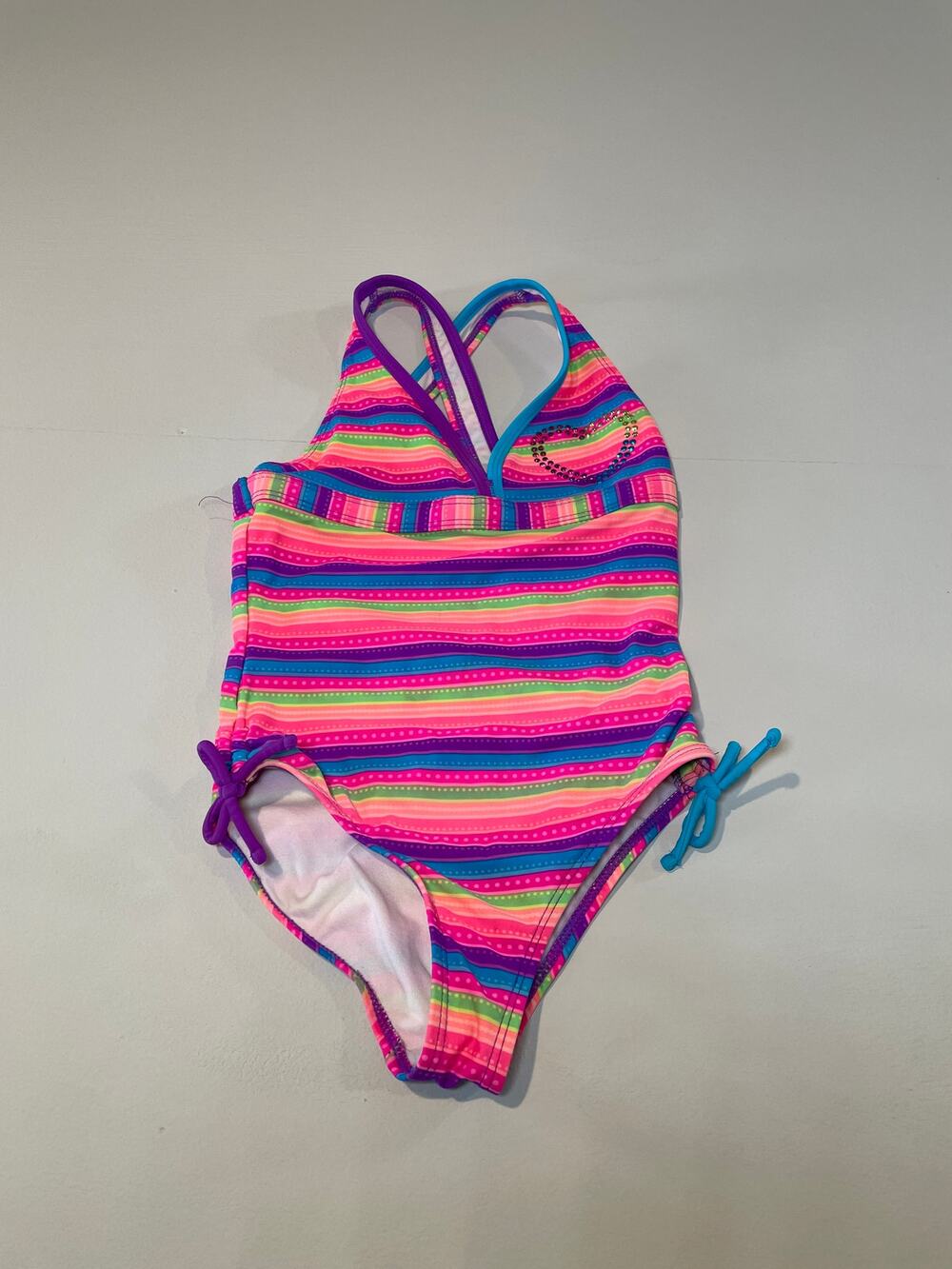 Angel Beach Girls Rainbow Criss‑Cross Back Swimsuit – Size 7